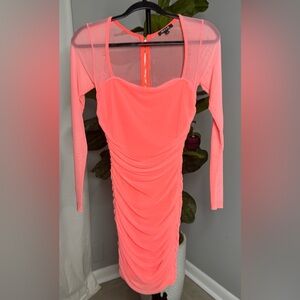 Vibrant Mesh Long Sleeve Dress